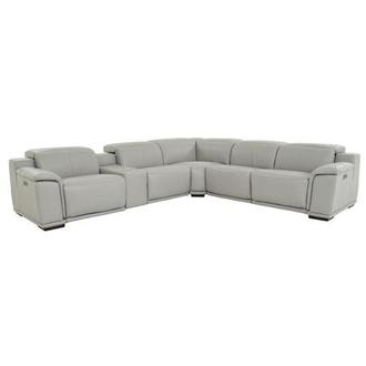 Davis 2.0 Light Gray Leather Power Reclining Sectional with 6PCS/2PWR