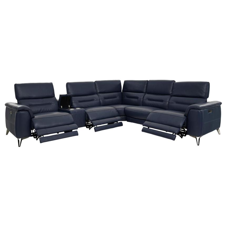 Anabel Blue Leather Power Reclining, Dark Blue Leather Reclining Sofa