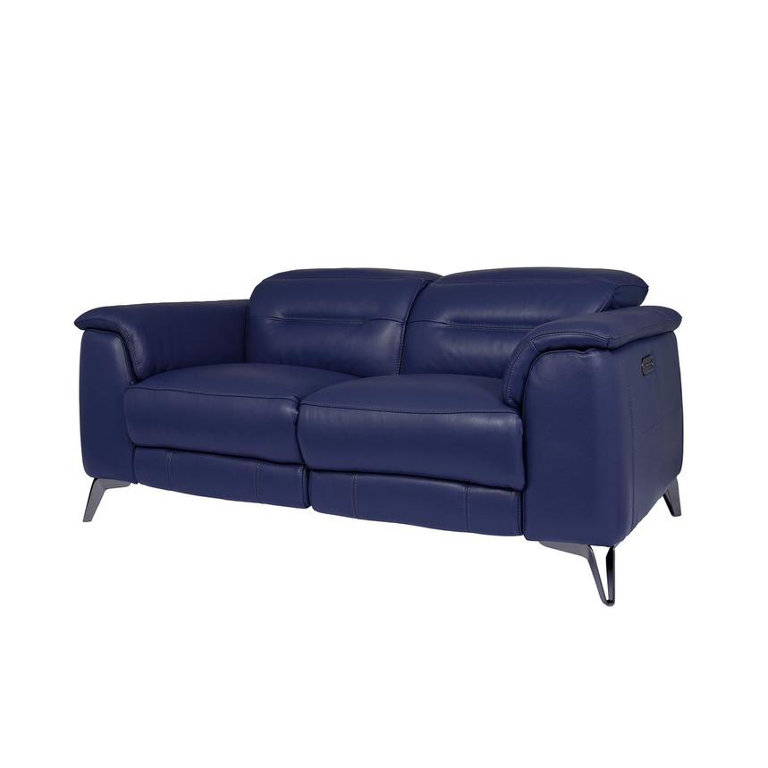 Anabel Blue Leather Power Reclining Loveseat  alternate image, 2 of 12 images.