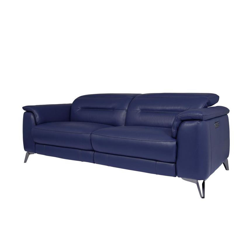 Anabel Blue Leather Power Reclining Sofa  alternate image, 2 of 10 images.