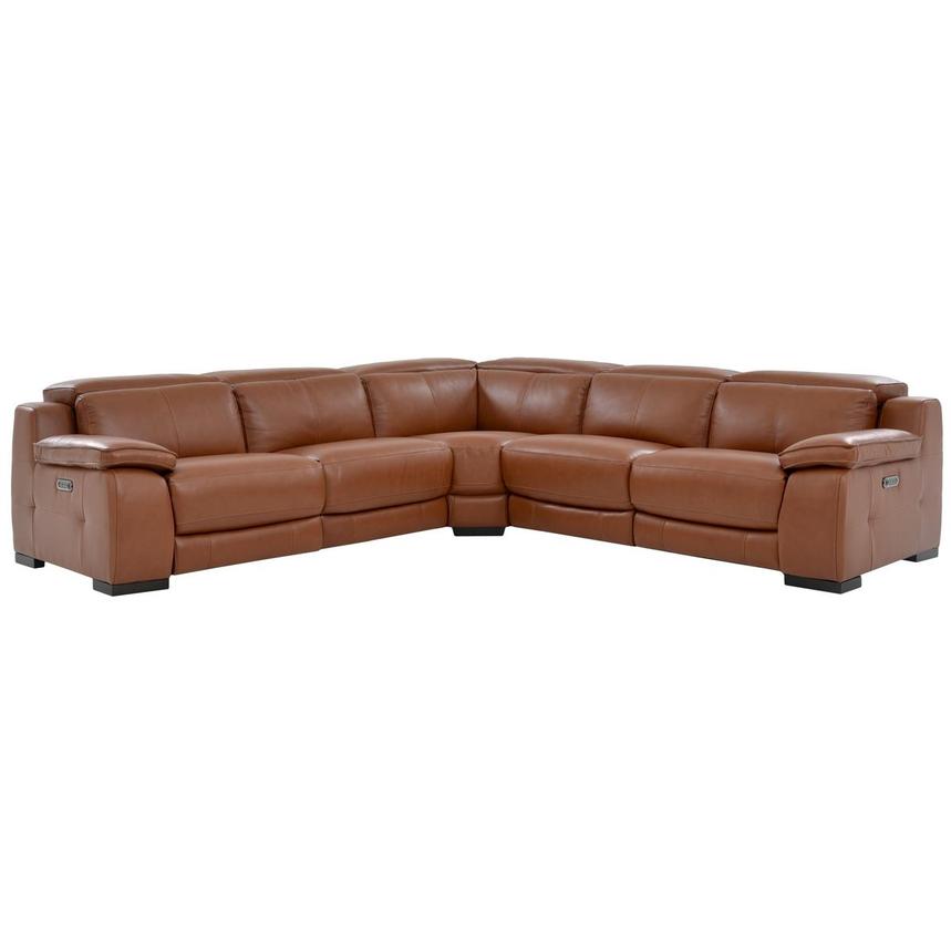 Gian Marco Tan Leather Power Reclining Sectional with 5PCS/2PWR  main image, 1 of 7 images.