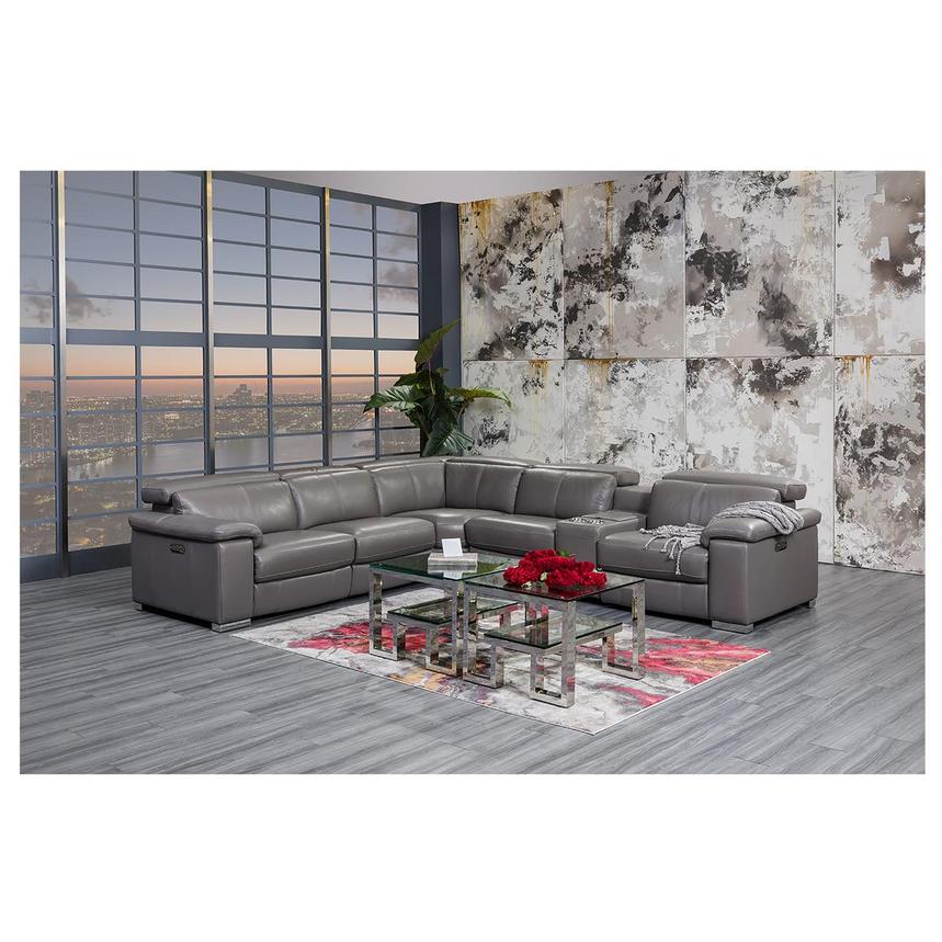 Charlie Gray Leather Power Reclining Sectional El Dorado Furniture