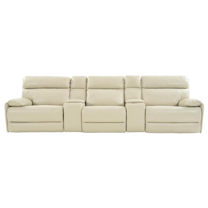 Benz Cream Home Theater Leather Seating with 5PCS/2PWR main image, 1 of 12 images.