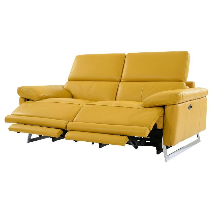 Gabrielle Yellow Leather Power Reclining Loveseat  alternate image, 3 of 11 images.
