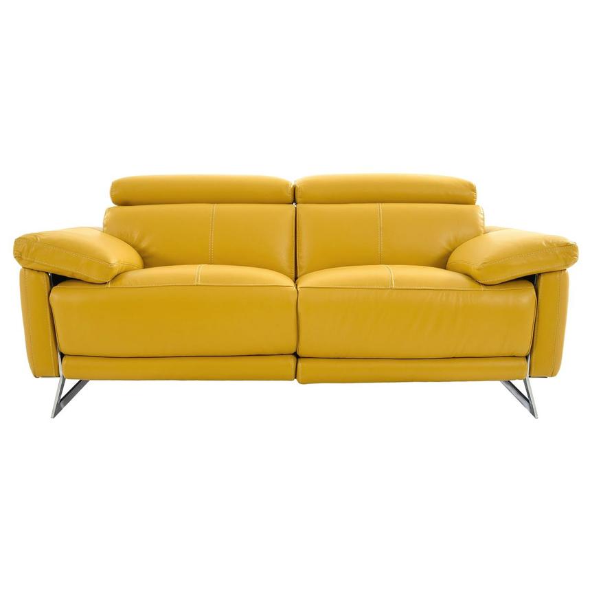 Gabrielle Yellow Leather Power Reclining Loveseat  main image, 1 of 11 images.