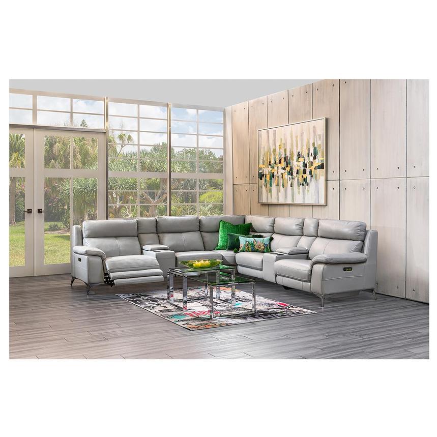 Barry Gray Leather Power Reclining Sectional with 7PCS/3PWR  alternate image, 3 of 14 images.