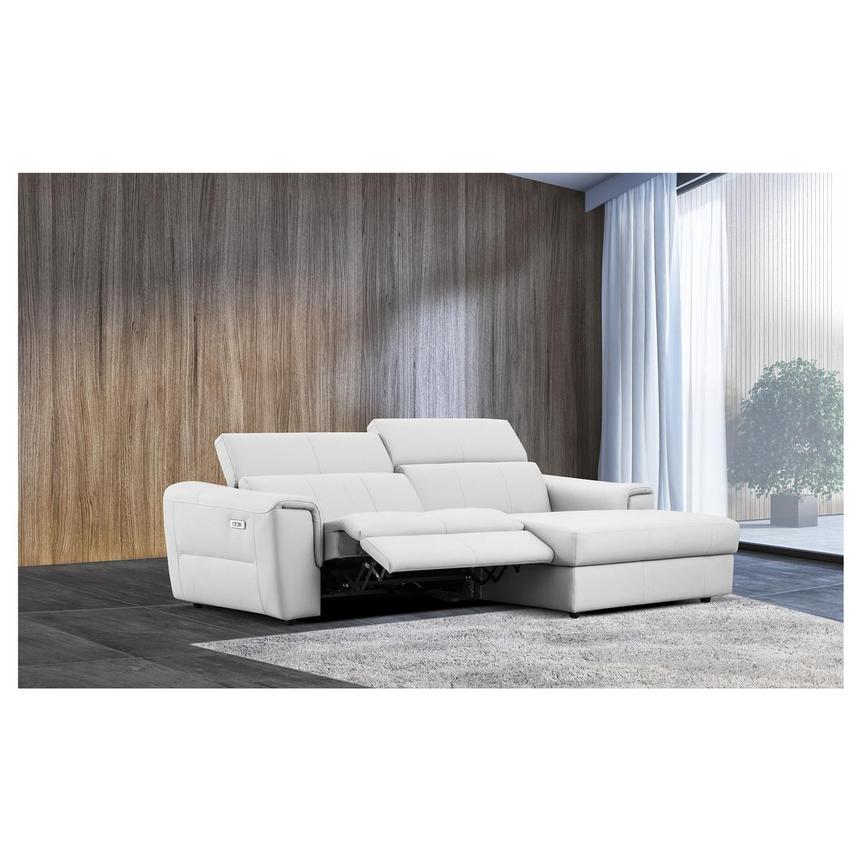 Sofextra White Leather Power Reclining Sofa w/Right Chaise  alternate image, 3 of 16 images.