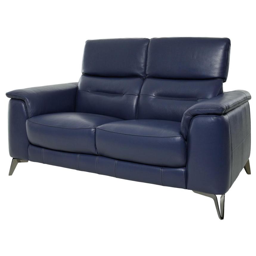 Anabel Blue Leather Loveseat  alternate image, 3 of 11 images.