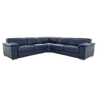 Charlie Blue Leather Power Reclining Sectional with 5PCS/2PWR