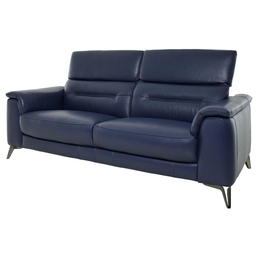 Anabel Blue Leather Sofa  alternate image, 3 of 8 images.
