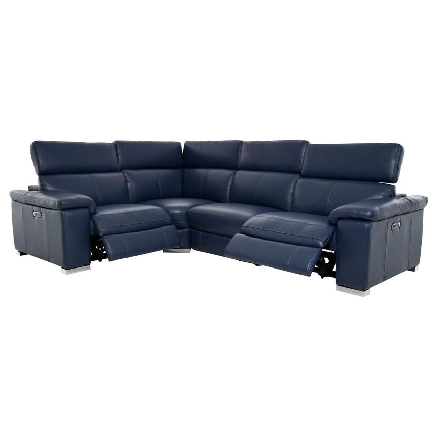 Charlie Blue Leather Power Reclining, Blue Sectional Sofa With Recliners