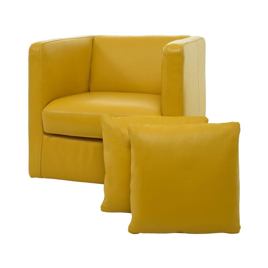 Cute Yellow Leather Swivel Chair w/2 Pillows | El Dorado Furniture