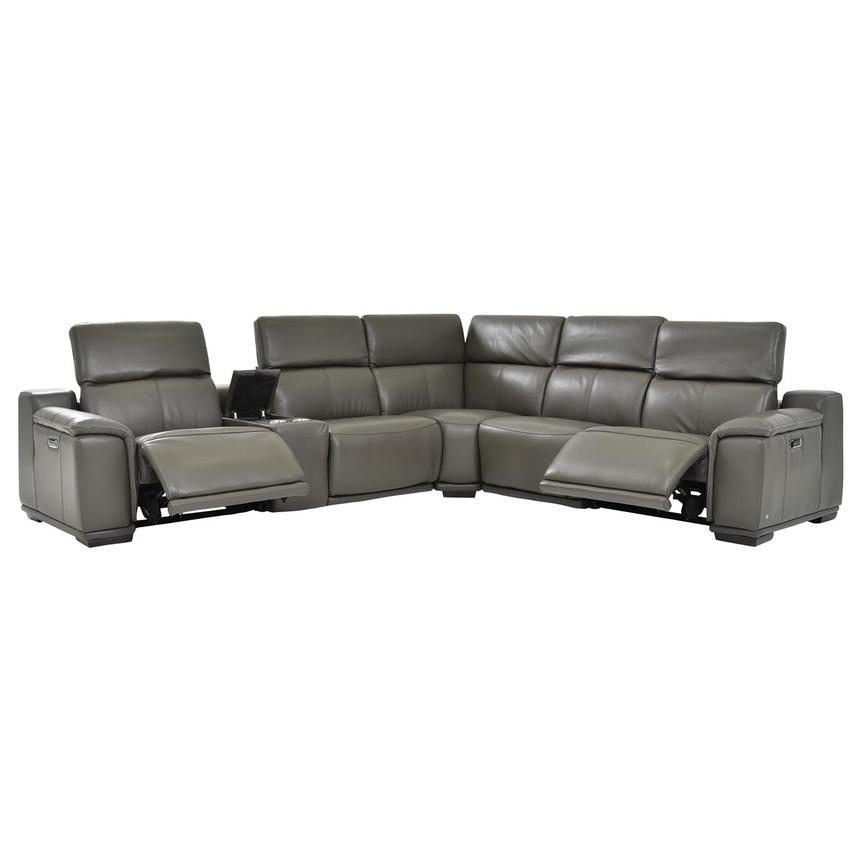 Davis 2.0 Dark Gray Leather Power Reclining Sectional with 6PCS/2PWR  alternate image, 3 of 9 images.