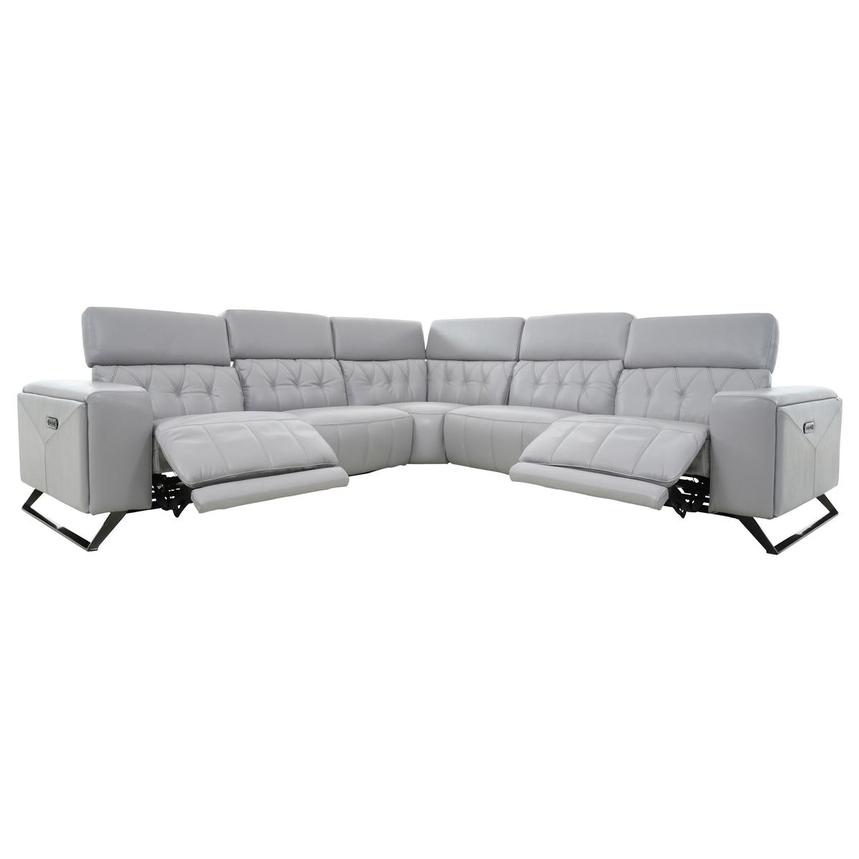 Anchi Silver Leather Power Reclining Sectional with 5PCS/3PWR  alternate image, 3 of 12 images.