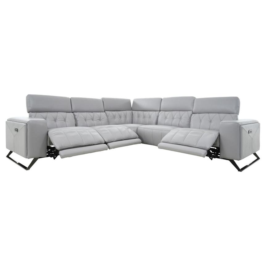 Anchi Silver Leather Power Reclining Sectional with 5PCS/3PWR  alternate image, 3 of 11 images.
