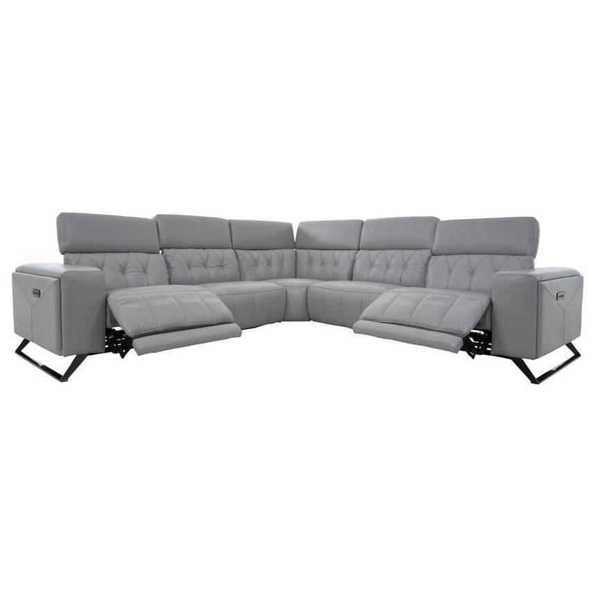 Anchi Silver Leather Power Reclining Sectional with 5PCS/3PWR  alternate image, 3 of 11 images.