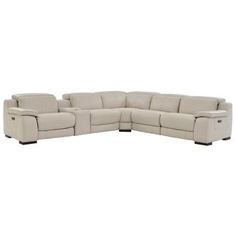 Gian Marco Light Gray Leather Power Reclining Sectional with 6PCS/2PWR