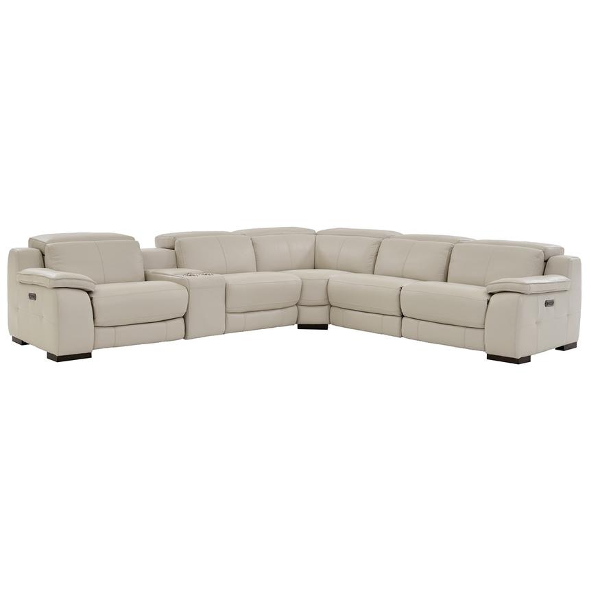 Gian Marco Light Gray Leather Power Reclining Sectional with 6PCS/2PWR main image, 1 of 8 images.