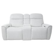Softee White Power Reclining Leather Sofa w/Console  main image, 1 of 22 images.
