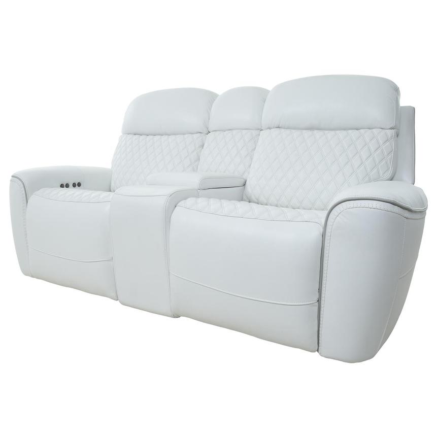 Softee White Power Reclining Leather Sofa w/Console  alternate image, 2 of 22 images.