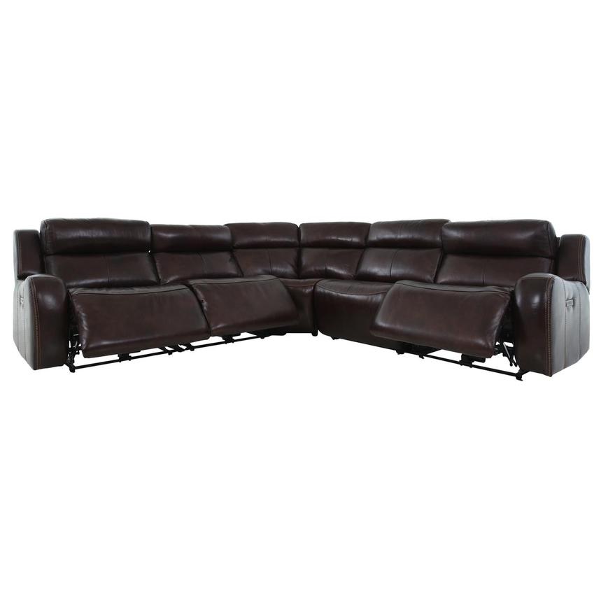 Jake Brown Leather Power Reclining Sectional with 5PCS/3PWR  alternate image, 3 of 9 images.