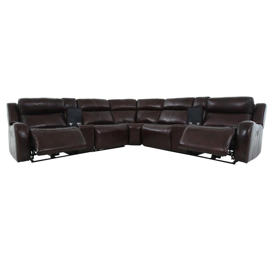 Jake Brown Leather Power Reclining Sectional with 7PCS/3PWR  alternate image, 3 of 17 images.