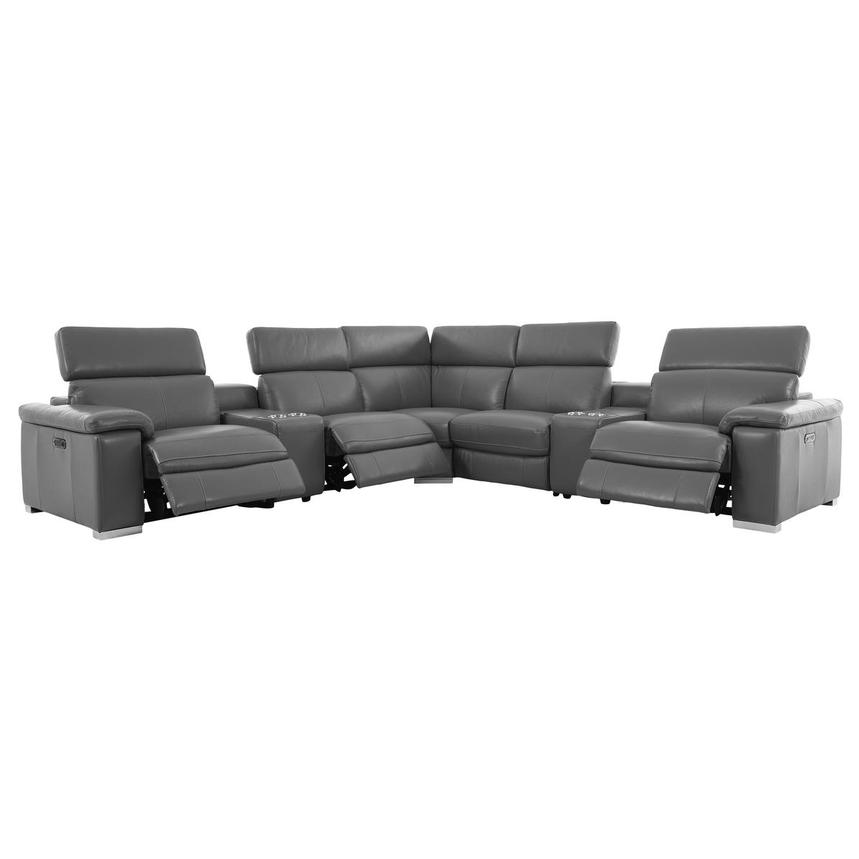 Charlie Gray Leather Power Reclining Sectional with 7PCS/3PWR  alternate image, 3 of 14 images.