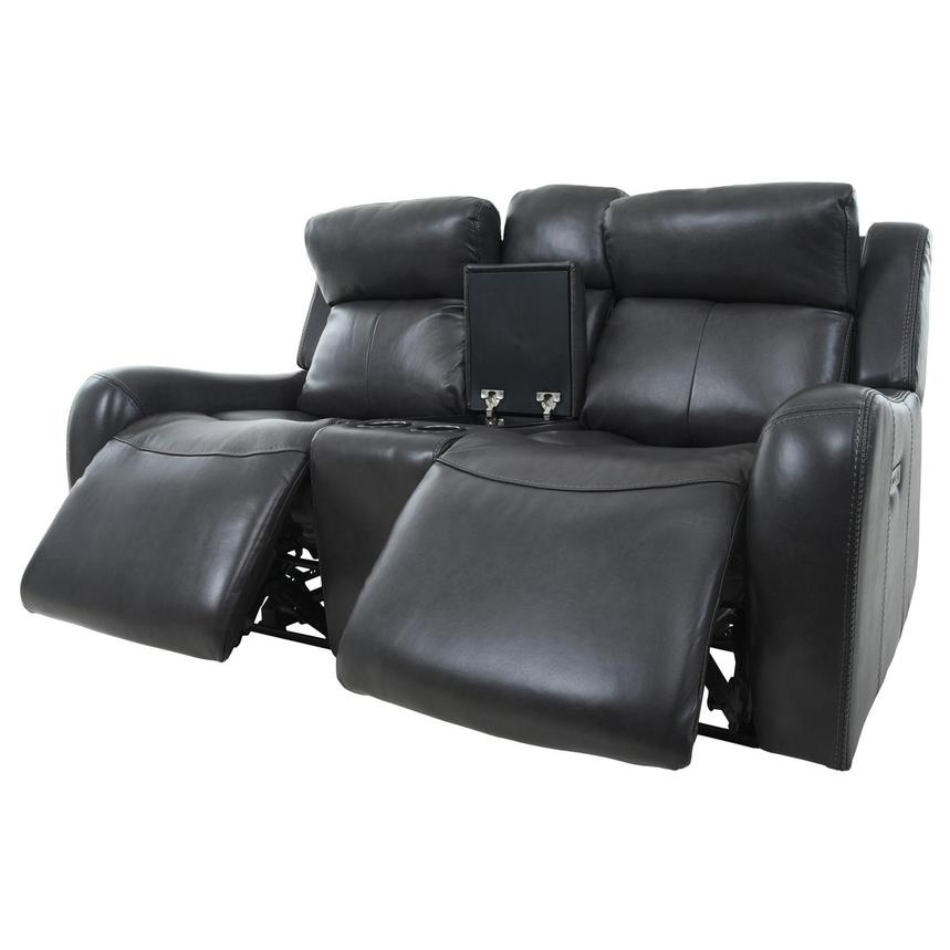 Jake Gray Leather Power Reclining Sofa w/Console  alternate image, 4 of 17 images.