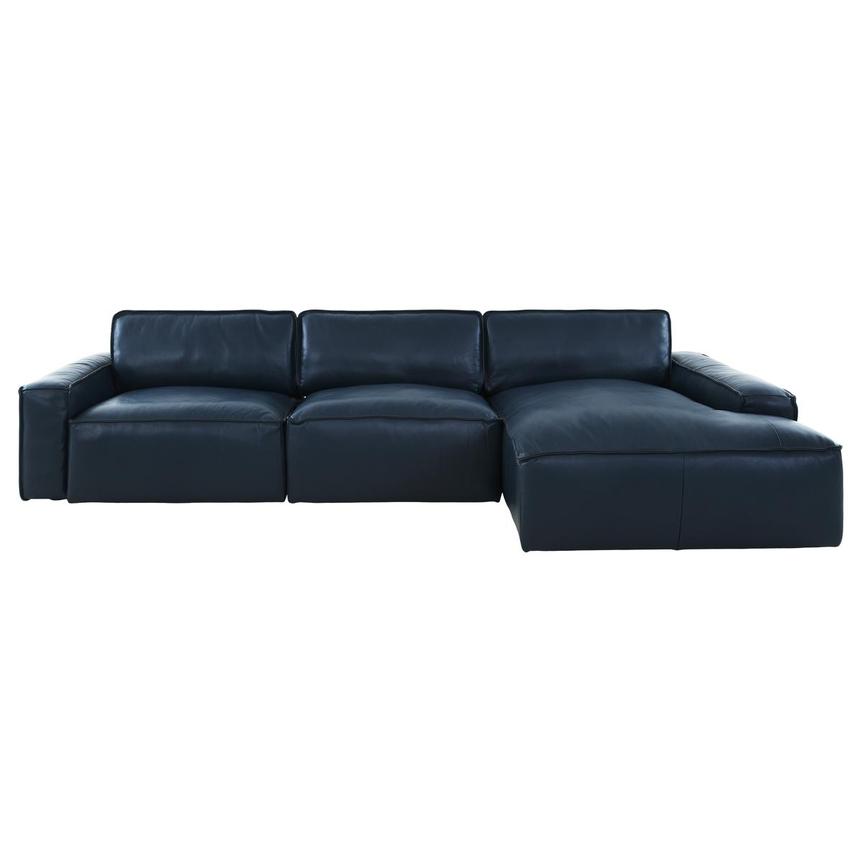 Kira Blue Leather Corner Sofa w/Right Chaise  main image, 1 of 10 images.