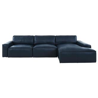 Kira Blue Leather Corner Sofa w/Right Chaise