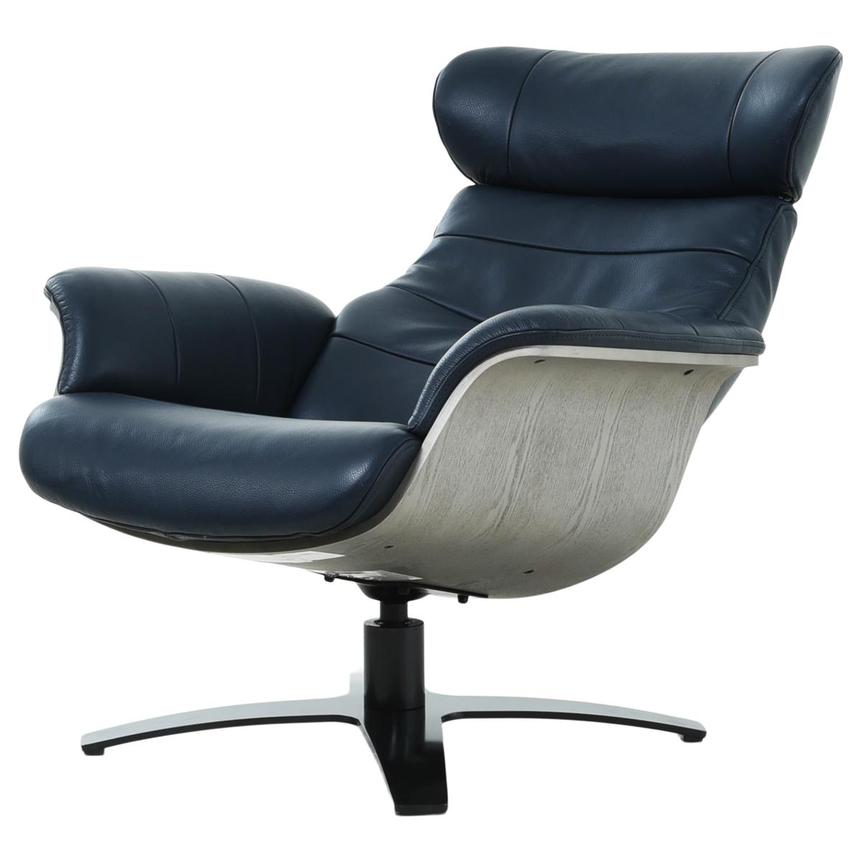 Enzo Dark Blue Leather Accent Chair  alternate image, 3 of 10 images.