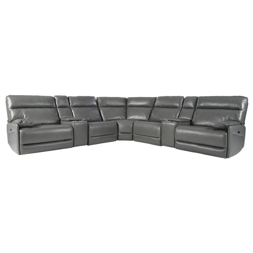 Benz Gray Leather Power Reclining Sectional with 7PCS/3PWR main image, 1 of 14 images.