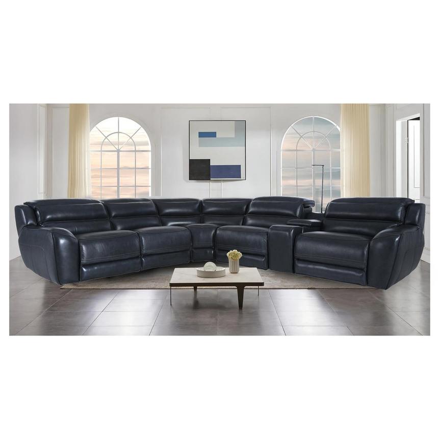 Cosmo II Blueberry Leather Power Reclining Sectional with 6PCS/3PWR  alternate image, 2 of 20 images.