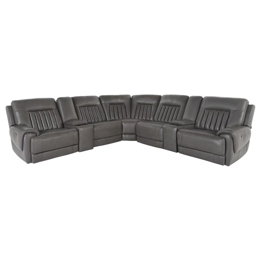 Devin Gray Leather Corner Sofa with 7PCS/3PWR El Dorado Furniture