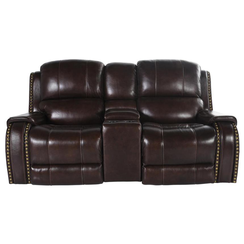 Durham Brown Leather Power Reclining Sofa w/Console  main image, 1 of 6 images.