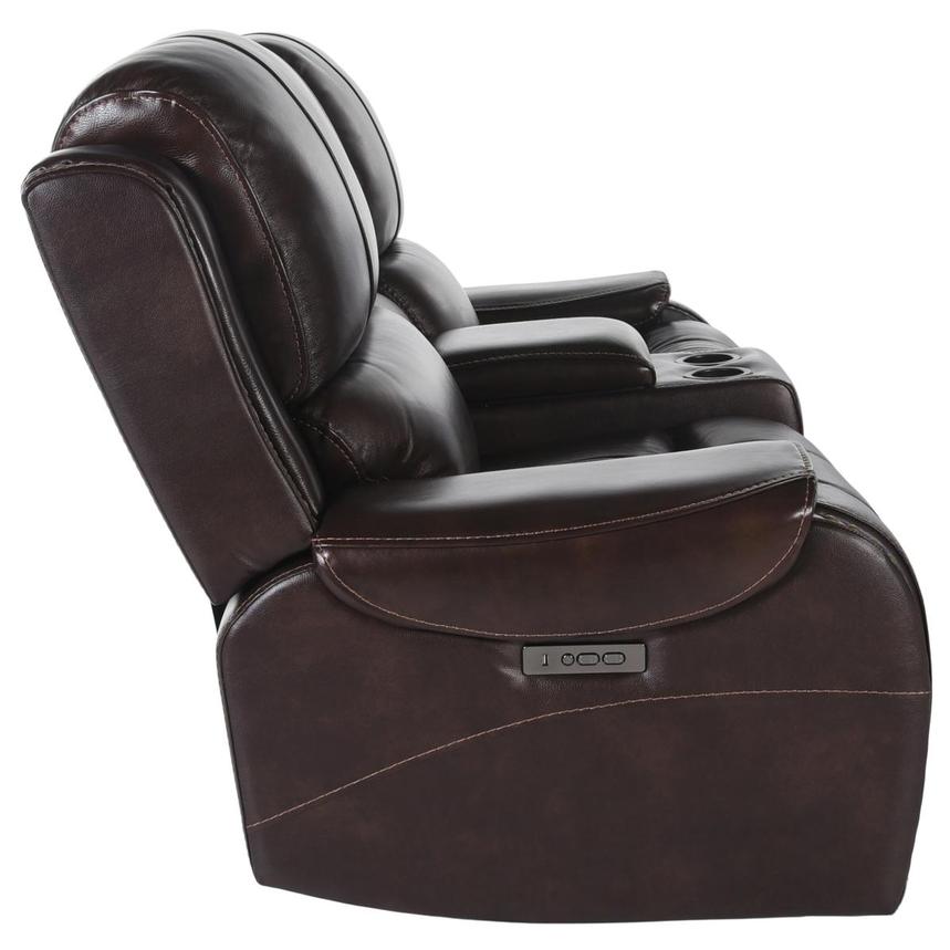 Durham Brown Leather Power Reclining Sofa w/Console alternate image, 4 of 6 images.