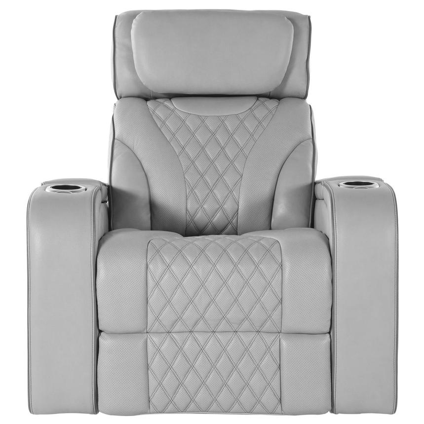 Pummel Gray Leather Power Recliner  alternate image, 3 of 8 images.