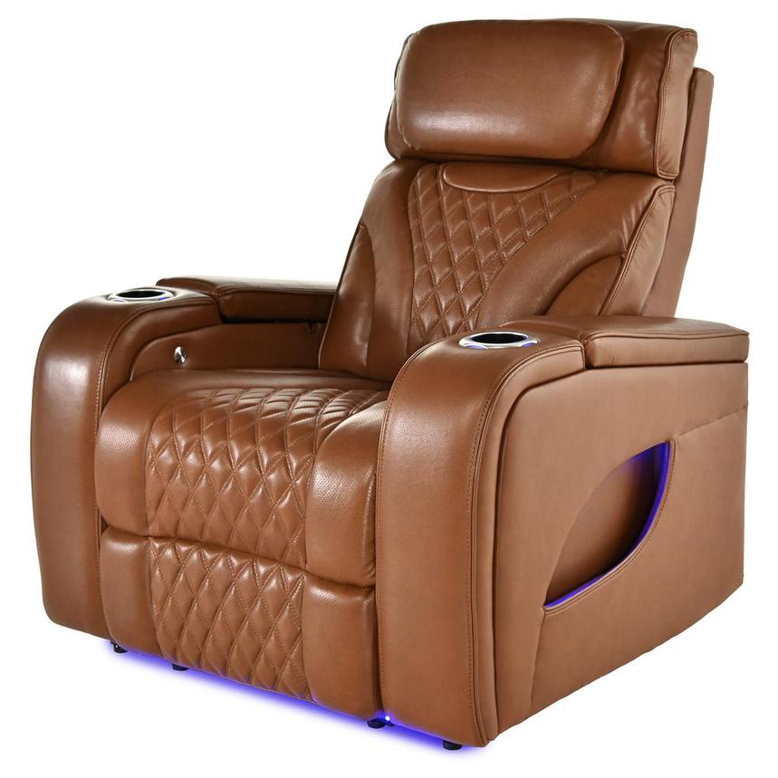 Pummel Tan Leather Power Recliner  alternate image, 2 of 9 images.
