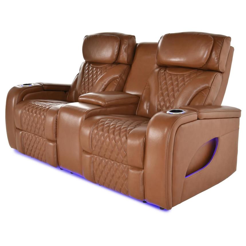 Pummel Tan Leather Power Reclining Loveseat  main image, 1 of 9 images.