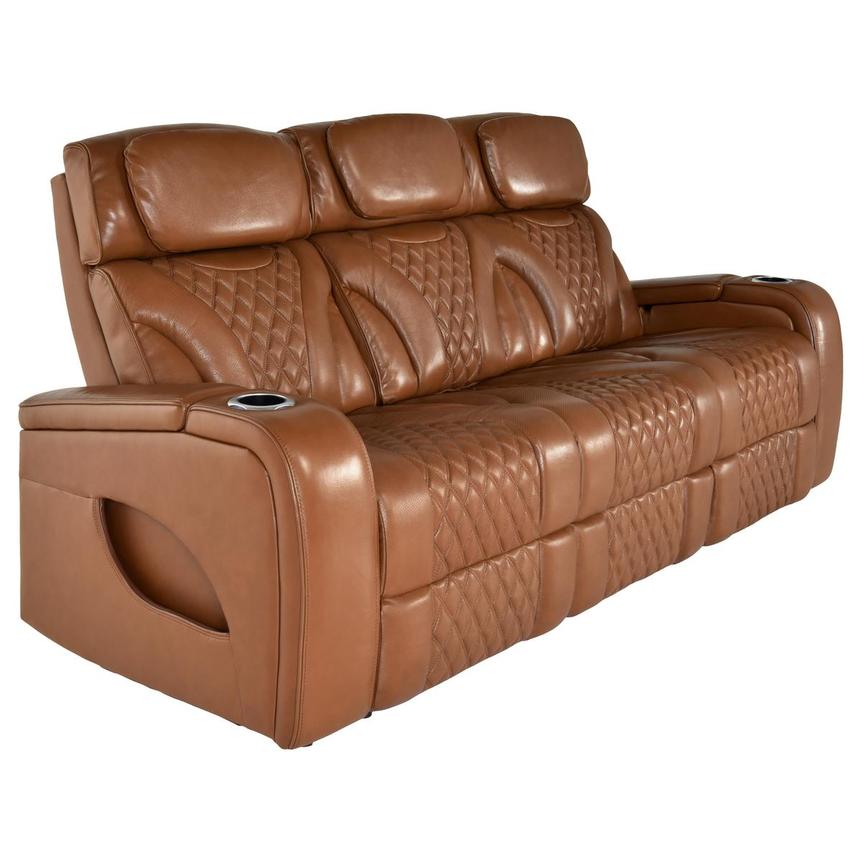 Pummel Tan Leather Power Reclining Sofa  alternate image, 2 of 9 images.