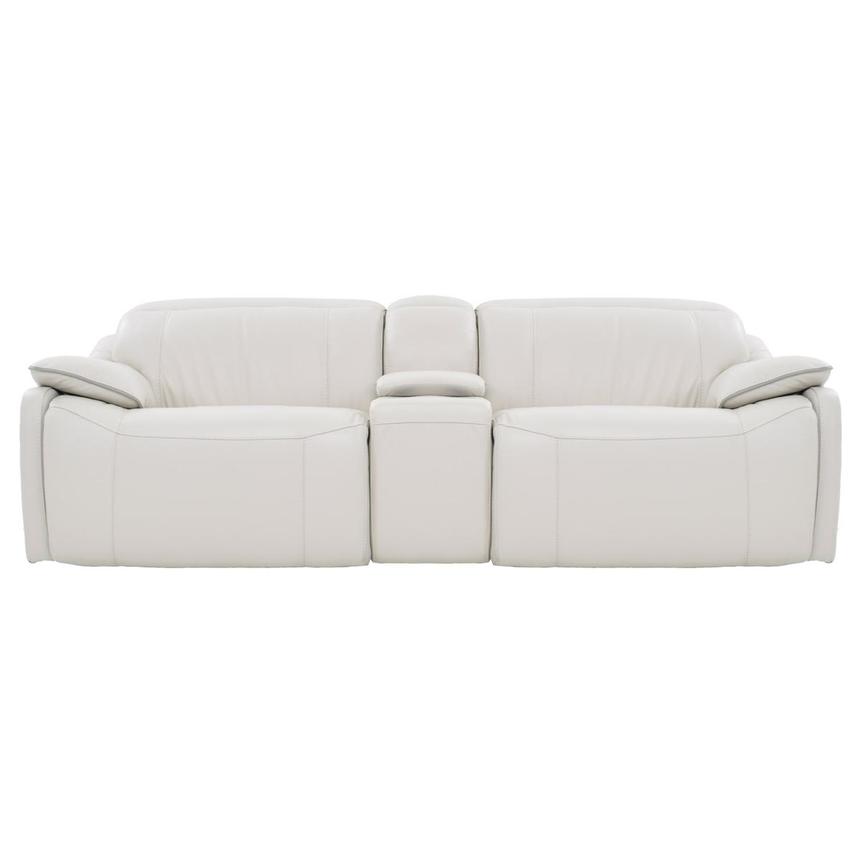 Austin Light Gray Leather Power Reclining Sofa w/Console  main image, 1 of 5 images.