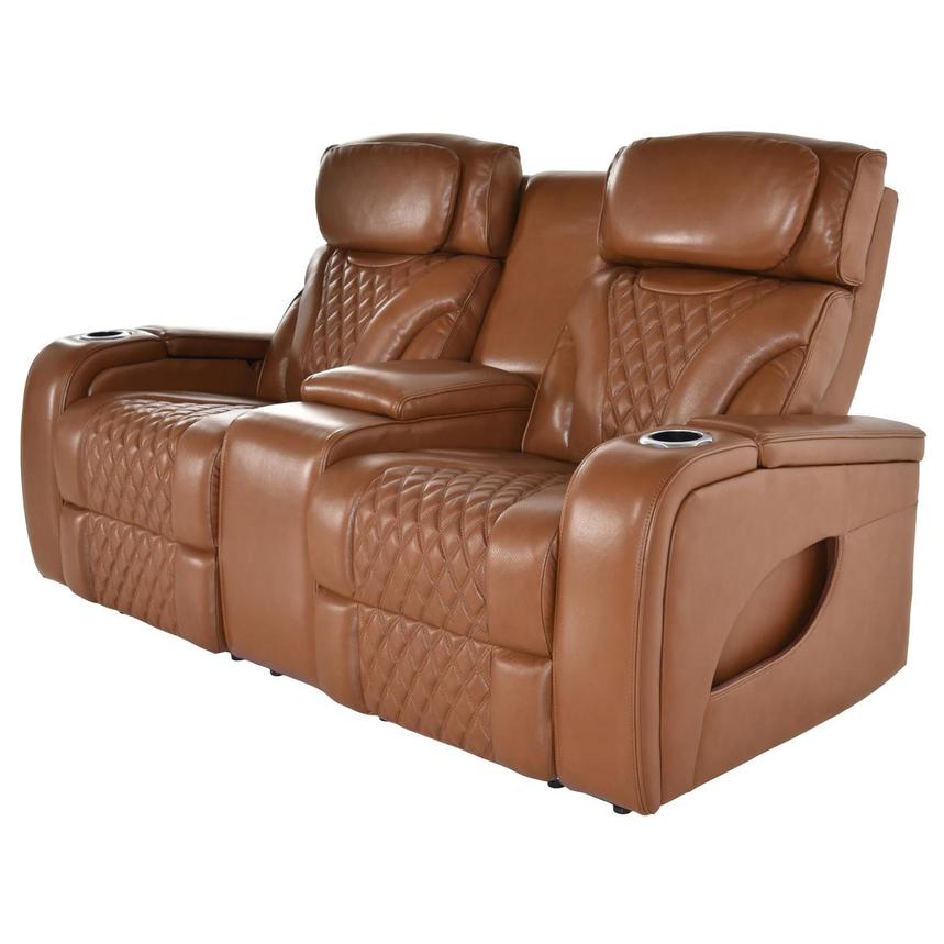 Pummel Tan Leather Power Reclining Loveseat alternate image, 2 of 9 images.