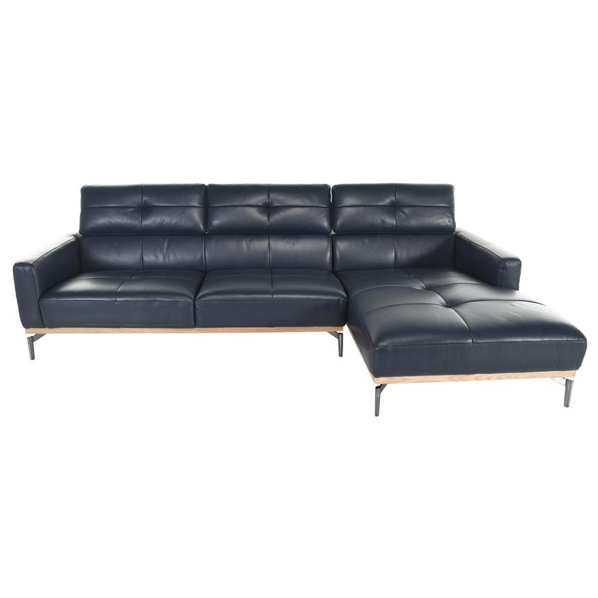 Nate Blue Leather Corner Sofa w/Right Chaise  alternate image, 4 of 7 images.