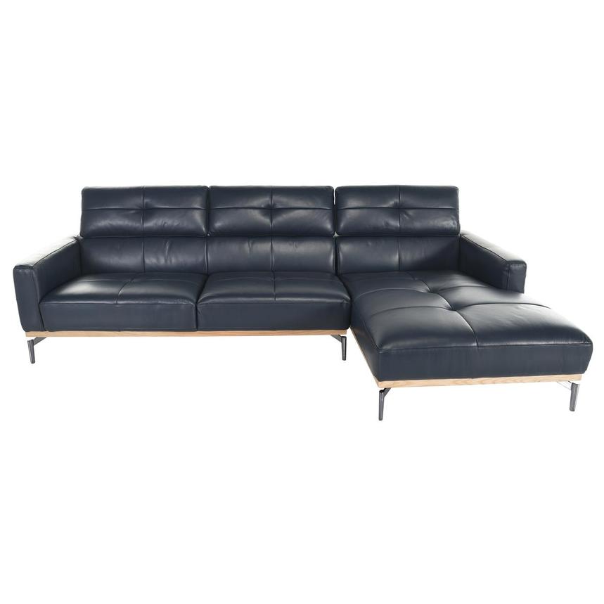 Navy blue leather corner deals sofa