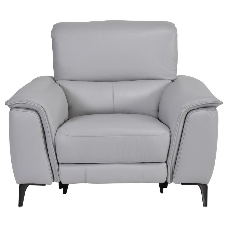 Clayton Light Gray Leather Power Recliner  alternate image, 3 of 9 images.