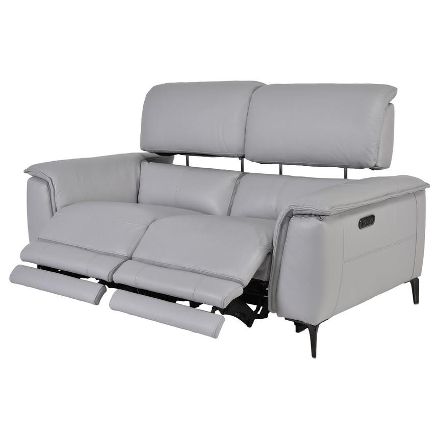 Clayton Light Gray Leather Power Reclining Loveseat  alternate image, 2 of 6 images.