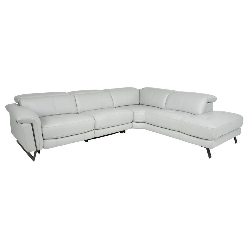 Joshlin Light Gray Leather Power Reclining Sofa w/Right Chaise  main image, 1 of 12 images.