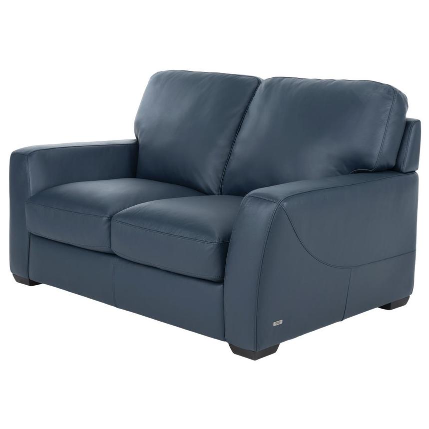 Amadeo Blue Leather Loveseat by Natuzzi Editions  main image, 1 of 7 images.