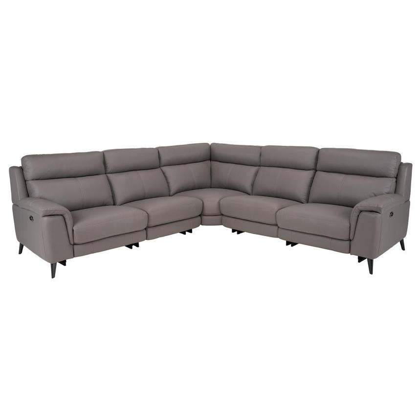 Hazel Gray Leather Power Reclining Sectional with 5PCS/2PWR  main image, 1 of 8 images.
