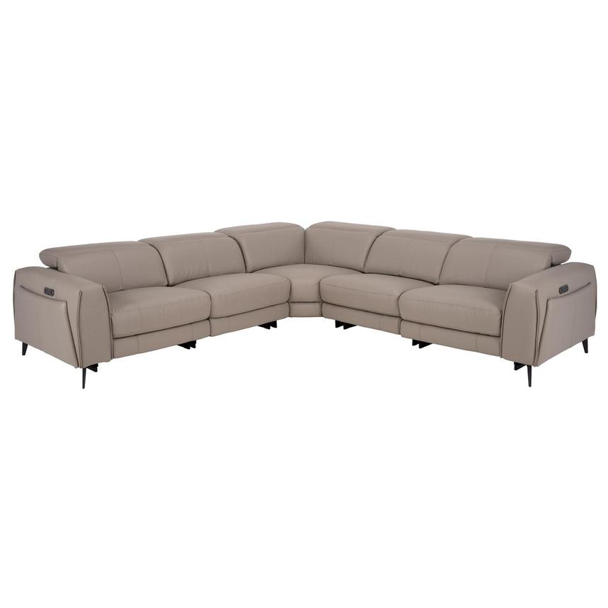 Luke Taupe Leather Power Reclining Sofa with 5PCS/3PWR  main image, 1 of 8 images.